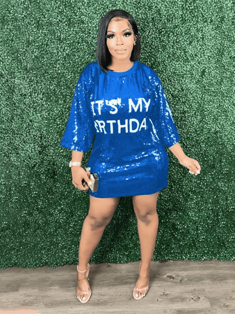 Blue Sequin Shirt Dress Birthday