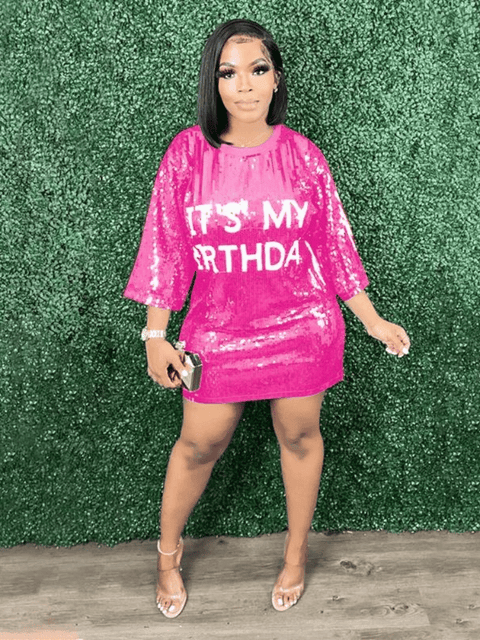 Pink Sequin Shirt Dress Birthday