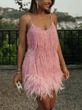 Sequin Fringe Dress pink