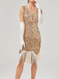 Gold Mid Lenght Sequin Fringe Dress