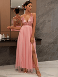 Pink Long Sequin Dress With Split