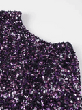 Purple Sequin Halter Dress