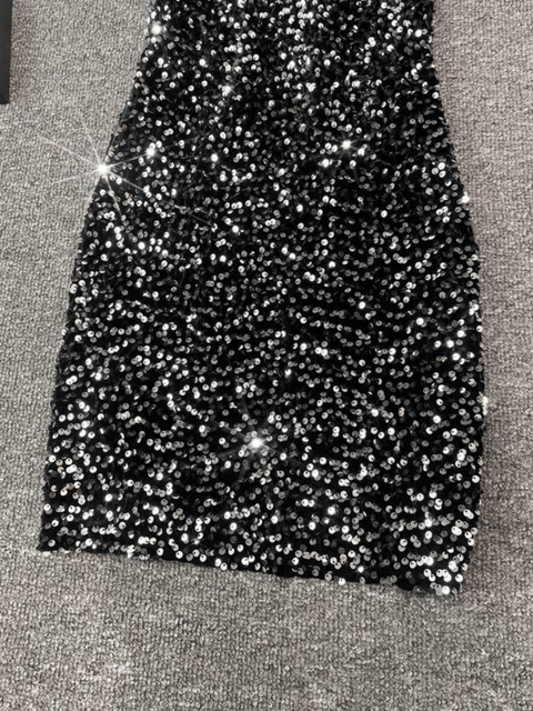 Silver Spaghetti Strap Sequin Mini Dress