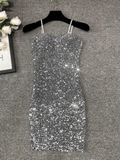 Gray Spaghetti Strap Sequin Mini Dress