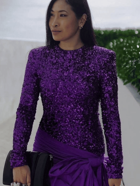 Purple Sequin Dress With Bow