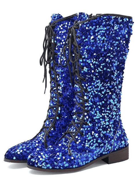 Blue Sequin Knee High Boots