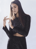 Black Sequin 2 Piece Set Crop Top Pant