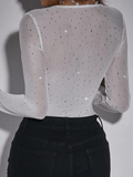 White Sequin Bodysuit Rhinestones