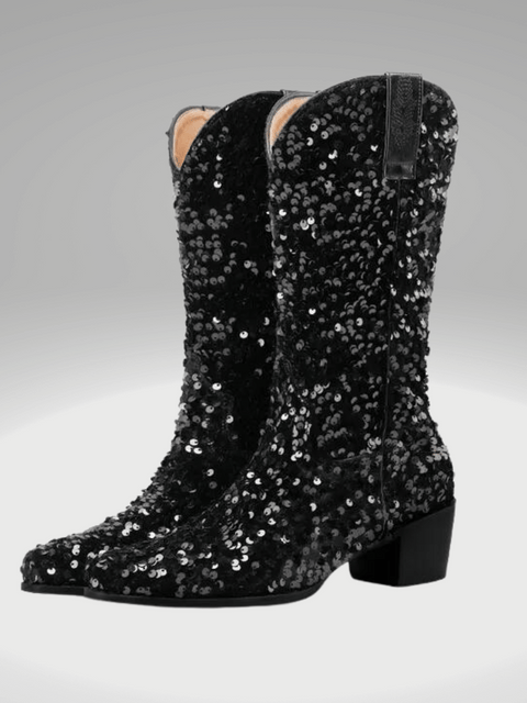 Black Sequin Cowboy Boots