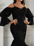 Black Sequin Dress With Flared Sleeves