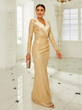 Gold Sequin Dress Tuxedo Collar