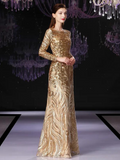 Long Sleeve Gold Sequin Dress