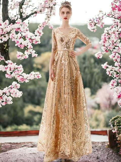 Long Gold Sequin Dress