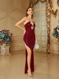 Burgundy Sequin Strapless Dress