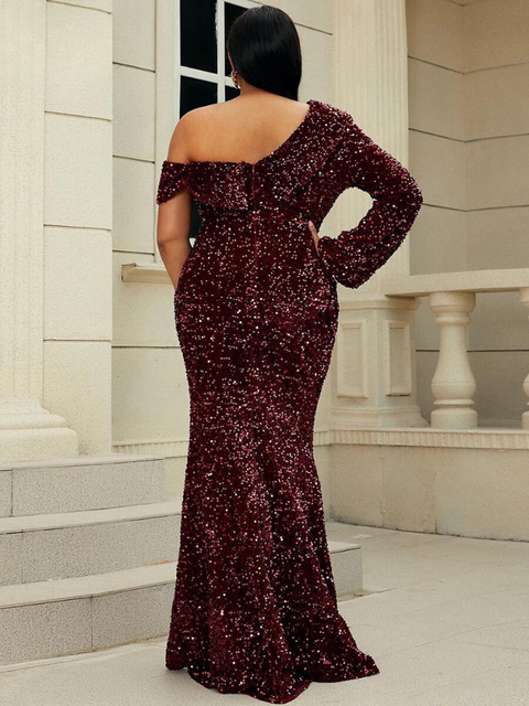 Burgundy Sequin Dress Plus Size