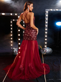 Burgundy Sequin Strapless Prom Dress