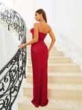 Strapless Red Sequin Ball Gown