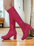 Glitter Knee High Boots pink