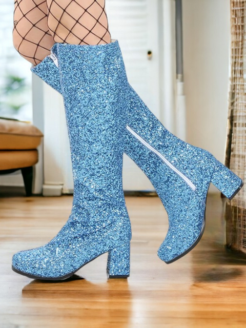 Glitter Knee High Boots blue 