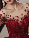 Red Sequined Prom Dress