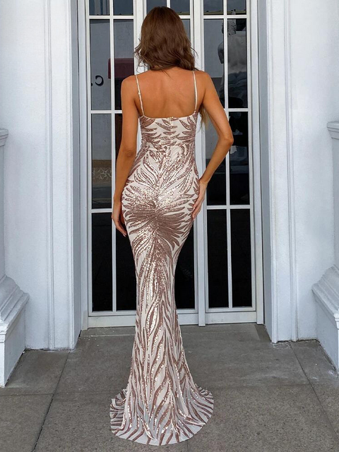 Rose Gold Sequin Dress Long