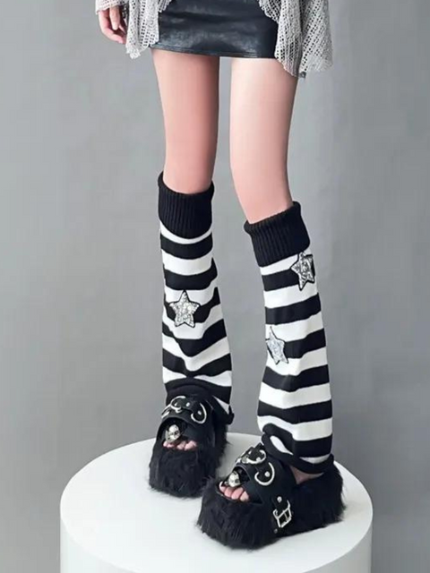 Glitter Striped Socks Knee High