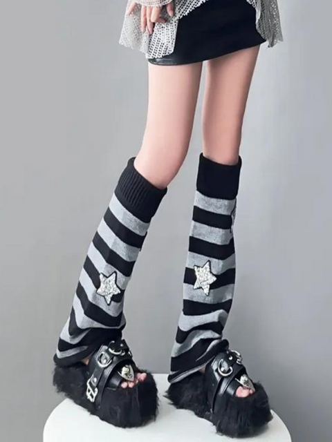 Glitter Striped Socks Knee High