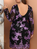 Plus Size Sequin Dress Black Purple