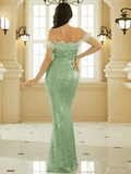 Light Green Sequin Dress Off Shoulder