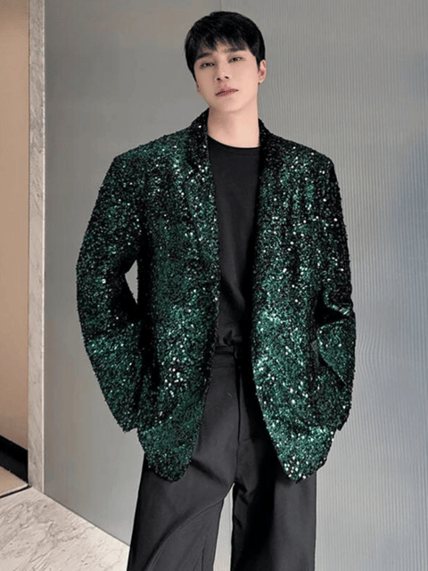 Mens Green Sequin Suit Jacket