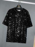 Black Men's Sequined Checkered Shirt