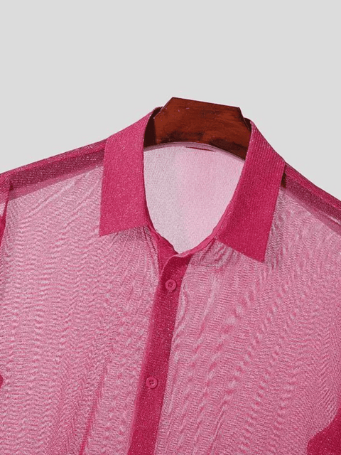 Pink Men's Sequin Shirt Button