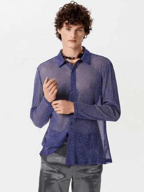 Blue Men's Sequin Shirt Button