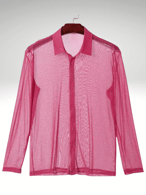 Pink Men's Sequin Shirt Button