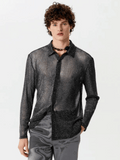 Black Men's Sequin Shirt Button