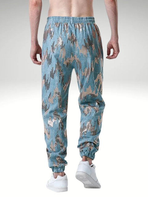 Blue Sequin Pants Men