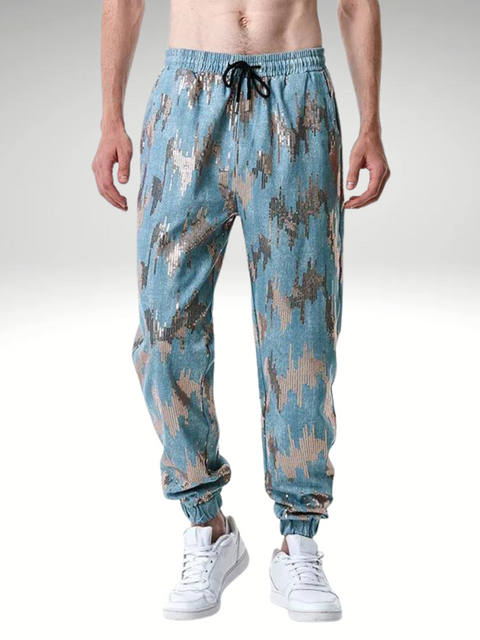 Blue Sequin Pants Men