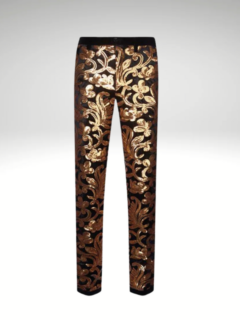 Floral Gold_Black Mens Sequin Pants