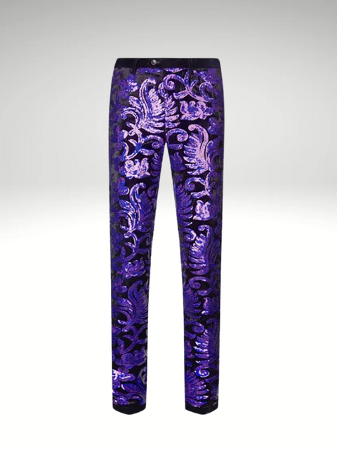 Floral Purple Mens Sequin Pants