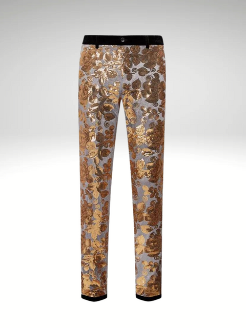 Floral Gold_White Mens Sequin Pants