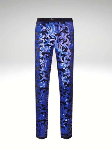 Floral Black_Blue Mens Sequin Pants