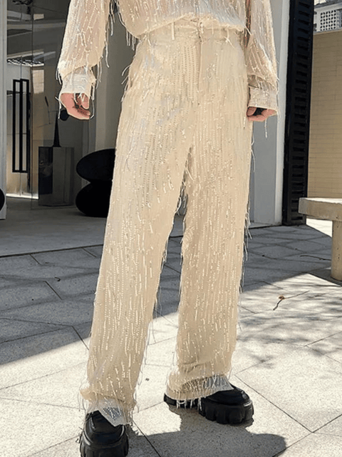 Apricot Mens Sequin Pants Fringe