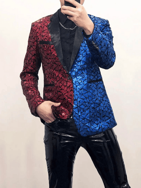 Red_Blue Men's Two Tone Sequin Jacket