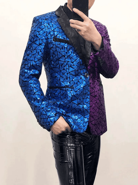 Purple_Blue Men's Two Tone Sequin Jacket