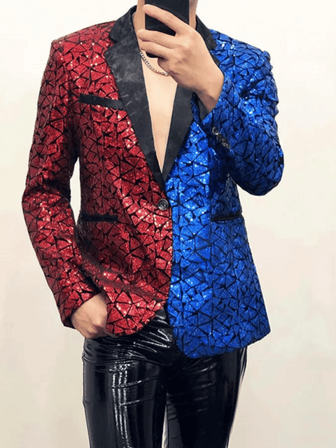 Red_Blue Men's Two Tone Sequin Jacket