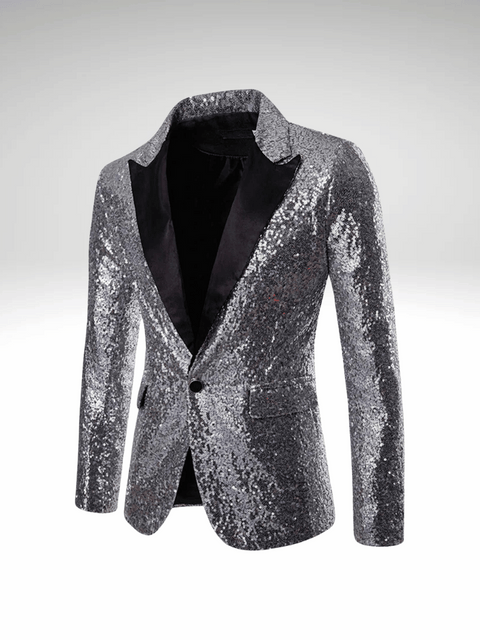 Silver Mens Sequin Suit Jacket