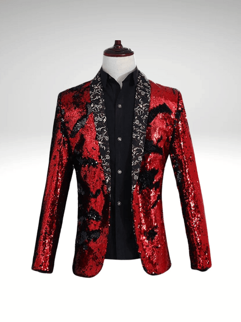 Red_Black Sequin Suit Jacket Mens