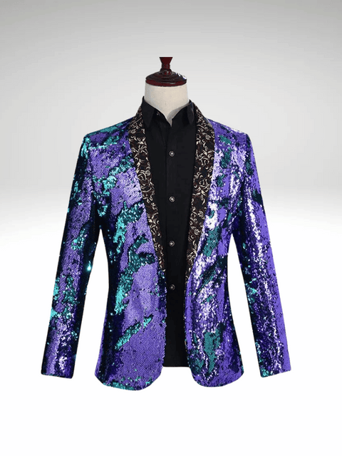 Purple_Blue Sequin Suit Jacket Mens