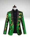 Green_Gold Sequin Suit Jacket Mens