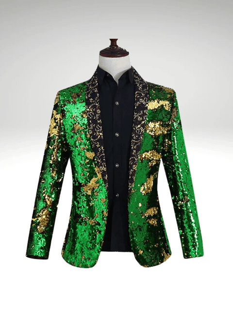 Green_Gold Sequin Suit Jacket Mens